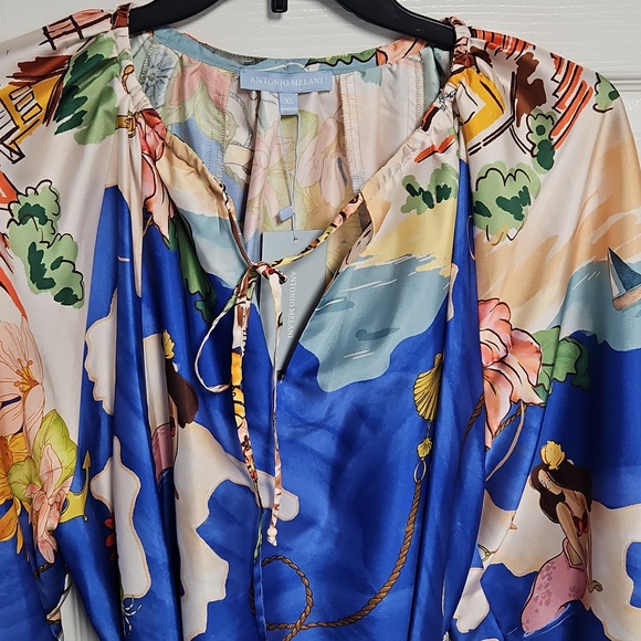 ANTONIO MELANI Raffaella Balloon Sleeve Satin Dress: Oceanprint: XL SEE DETAILS - Picture 5 of 16